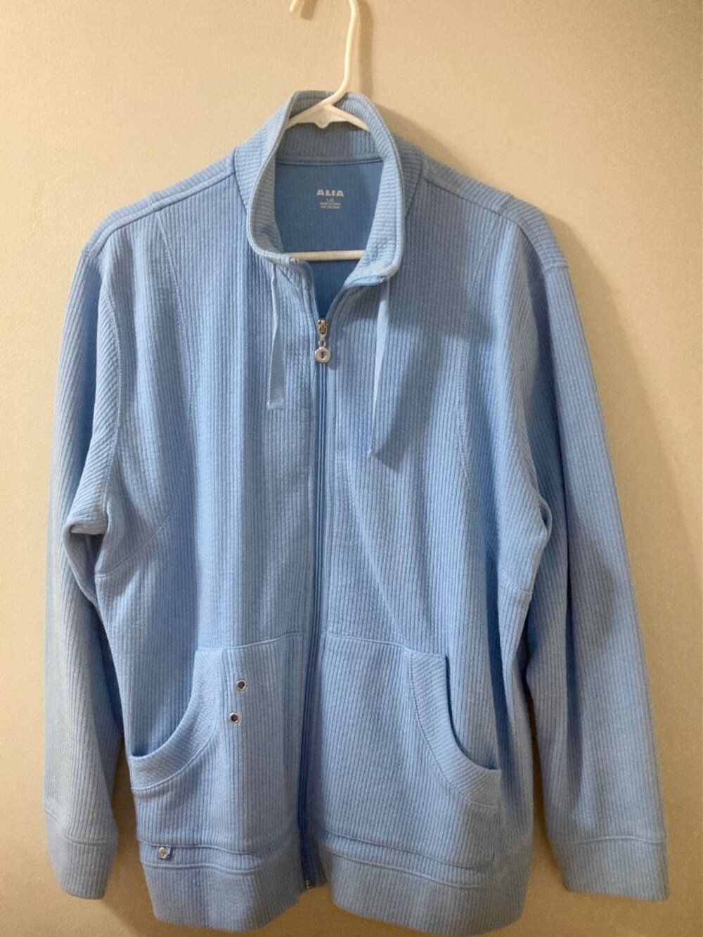 Alia Blue Ribbed Zip-Up Jacket